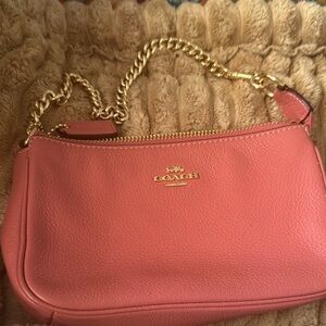 Coach Coral Leather Bag with Gold Chain (Crossbody strap)